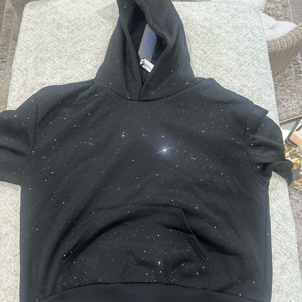 Black Rhinestone Hoodie LARGE